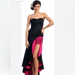 La Coqueta Black and Fuchsia Strapless Dress, see measurements